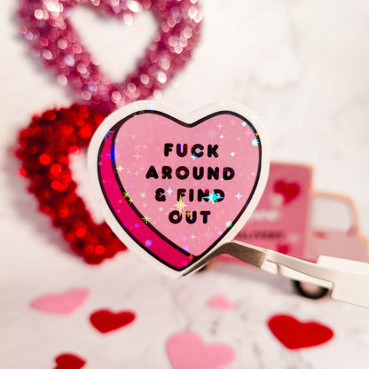 Anti Valentine's Candy Heart Holographic Sticker