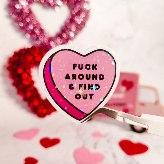 Anti Valentine's Candy Heart Holographic Sticker