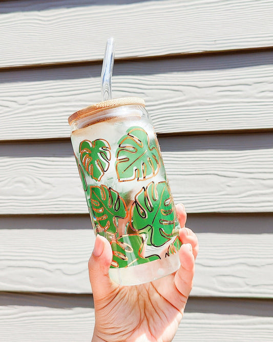 Monstera Leaf Color Changing Glass Cup