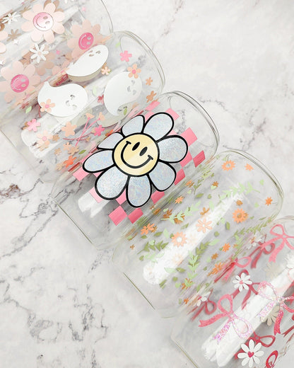 Coquette Bows and Daisies Glass Cup