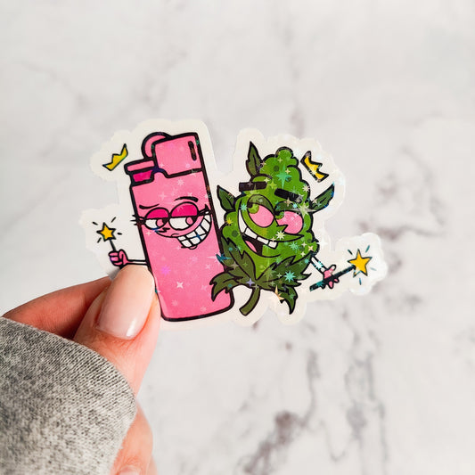 Cartoon Cannabis Besties Holographic Sticker
