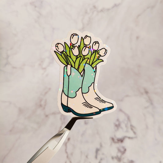 Tulip Cowboy Boots Holographic Sticker