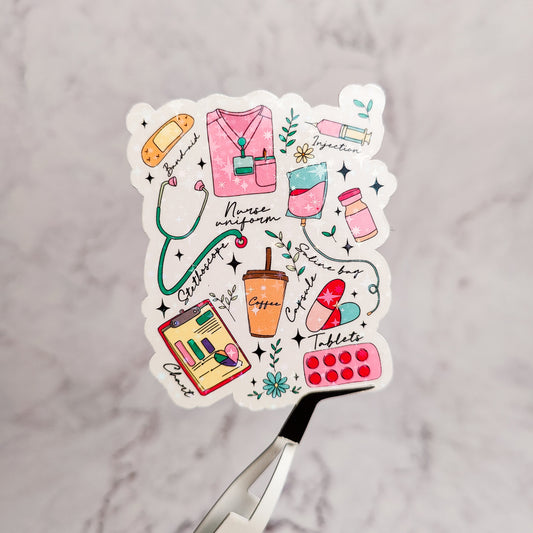 Nurse Doodles Holographic Sticker