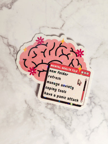 Brain Mental Health File Holographic Sticker