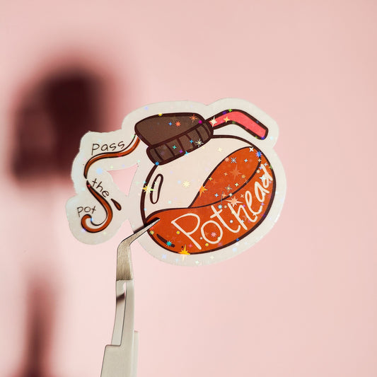 Pothead Coffee Pot Holographic Sticker