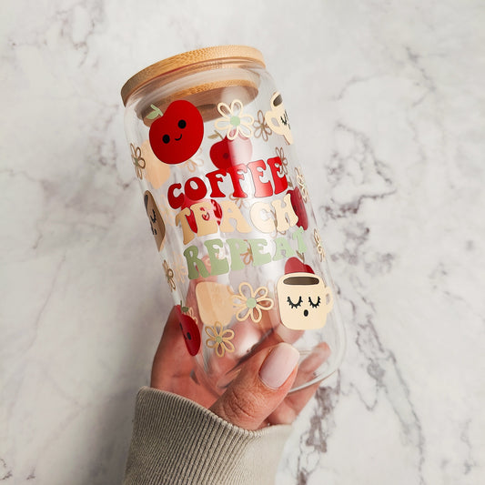 Coffee Teach Repeat Glass Cup