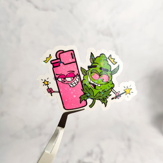 Cartoon Cannabis Besties Holographic Sticker