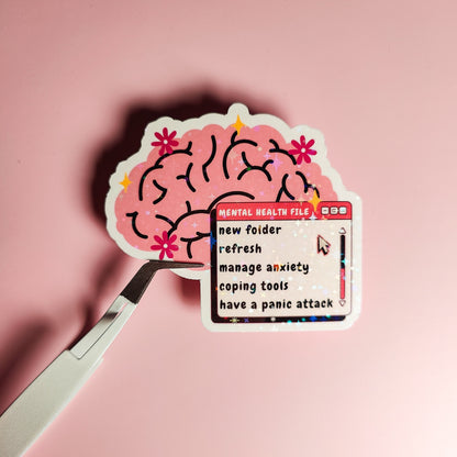Brain Mental Health File Holographic Sticker