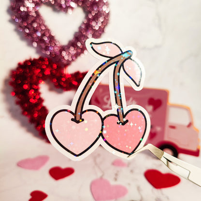 Cherry Hearts Holographic Sticker