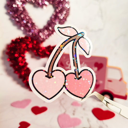 Cherry Hearts Holographic Sticker