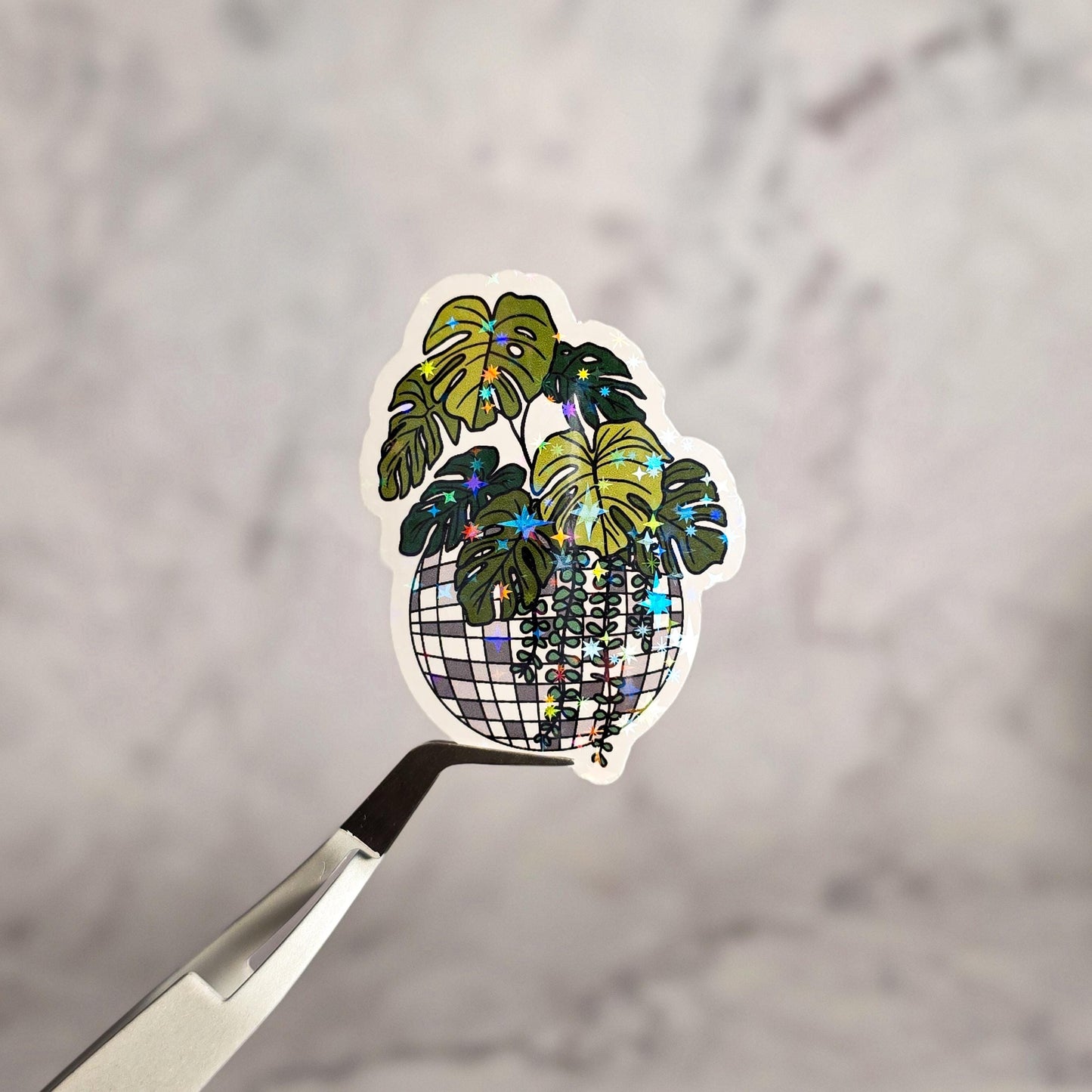 Monstera Disco Ball Holographic Sticker
