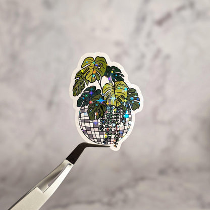 Monstera Disco Ball Holographic Sticker