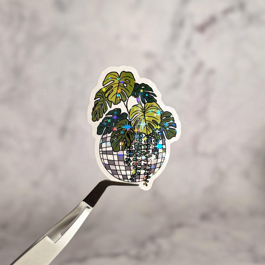 Monstera Disco Ball Holographic Sticker