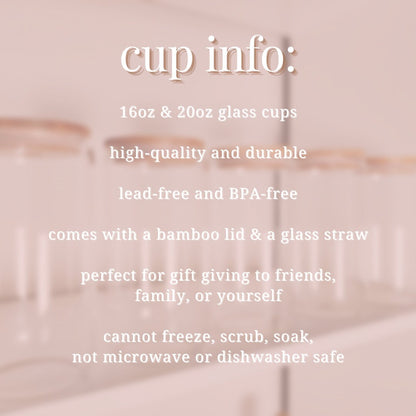 Customized and Personalized Glass Cup with Lid and Straw