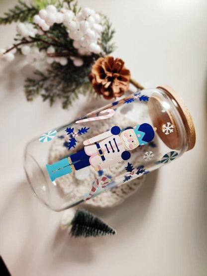 Christmas Nutcracker Glass Cup, 16oz and 20oz bamboo lid and straw included