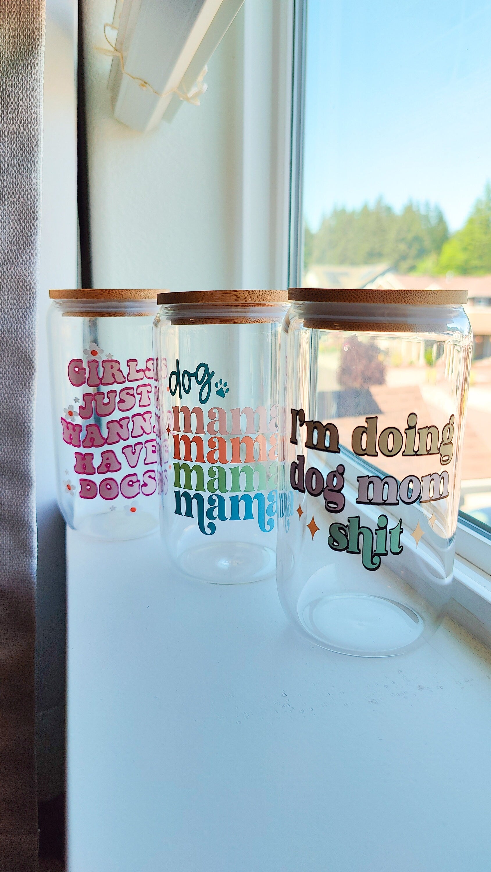 Dog Mama Glass Coffee Cup, Cat Mama Glass Coffee Libbey, Dog and Cat Lovers, Paw Print Beer Glass, Pastel Fur Baby Personalized Glass Tumber