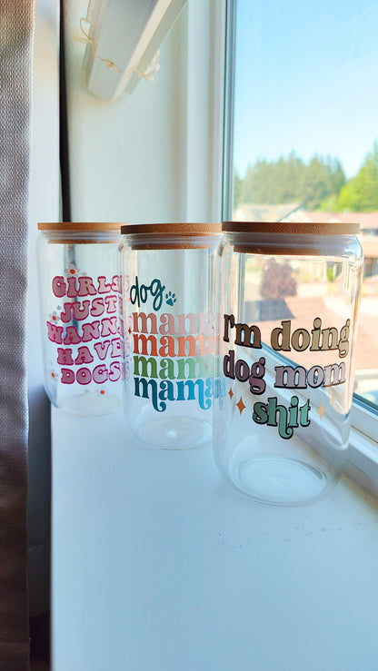 Dog Mama Glass Coffee Cup, Cat Mama Glass Coffee Libbey, Dog and Cat Lovers, Paw Print Beer Glass, Pastel Fur Baby Personalized Glass Tumber