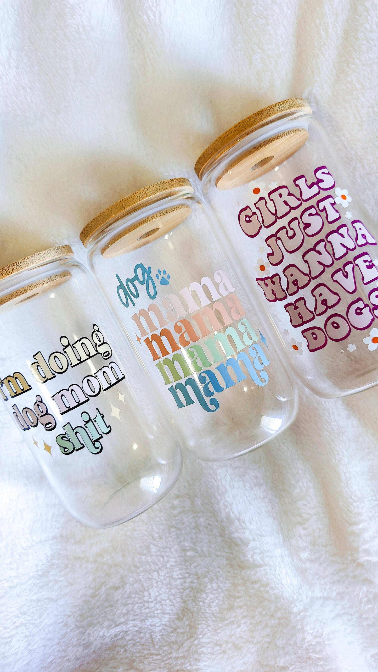 Dog Mama Glass Coffee Cup, Cat Mama Glass Coffee Libbey, Dog and Cat Lovers, Paw Print Beer Glass, Pastel Fur Baby Personalized Glass Tumber