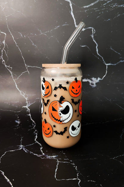 Pumpkin Jack Halloween Cup, Color Changing Pumpkin Jack Glass Can, Halloween Glass Libbey Can, Pumpkin King, Halloween Skeleton Beer Can