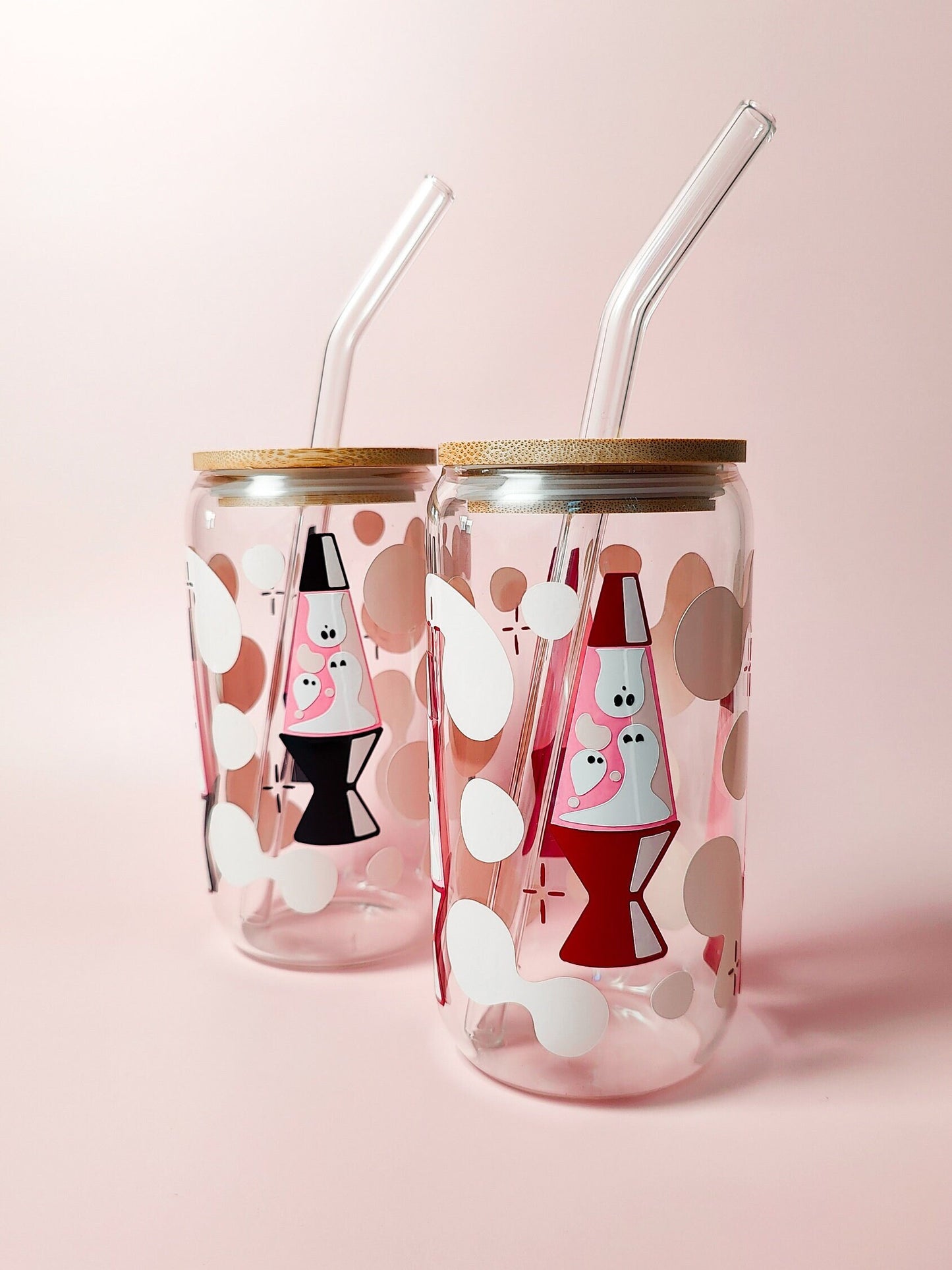 Ghosts Lava Lamp Beer Glass, Groovy Spooky Coffee Glass Cup, Pink Ghosts Libbey Can, Retro Halloween Iced Coffee Cup, Cute Halloween Gift