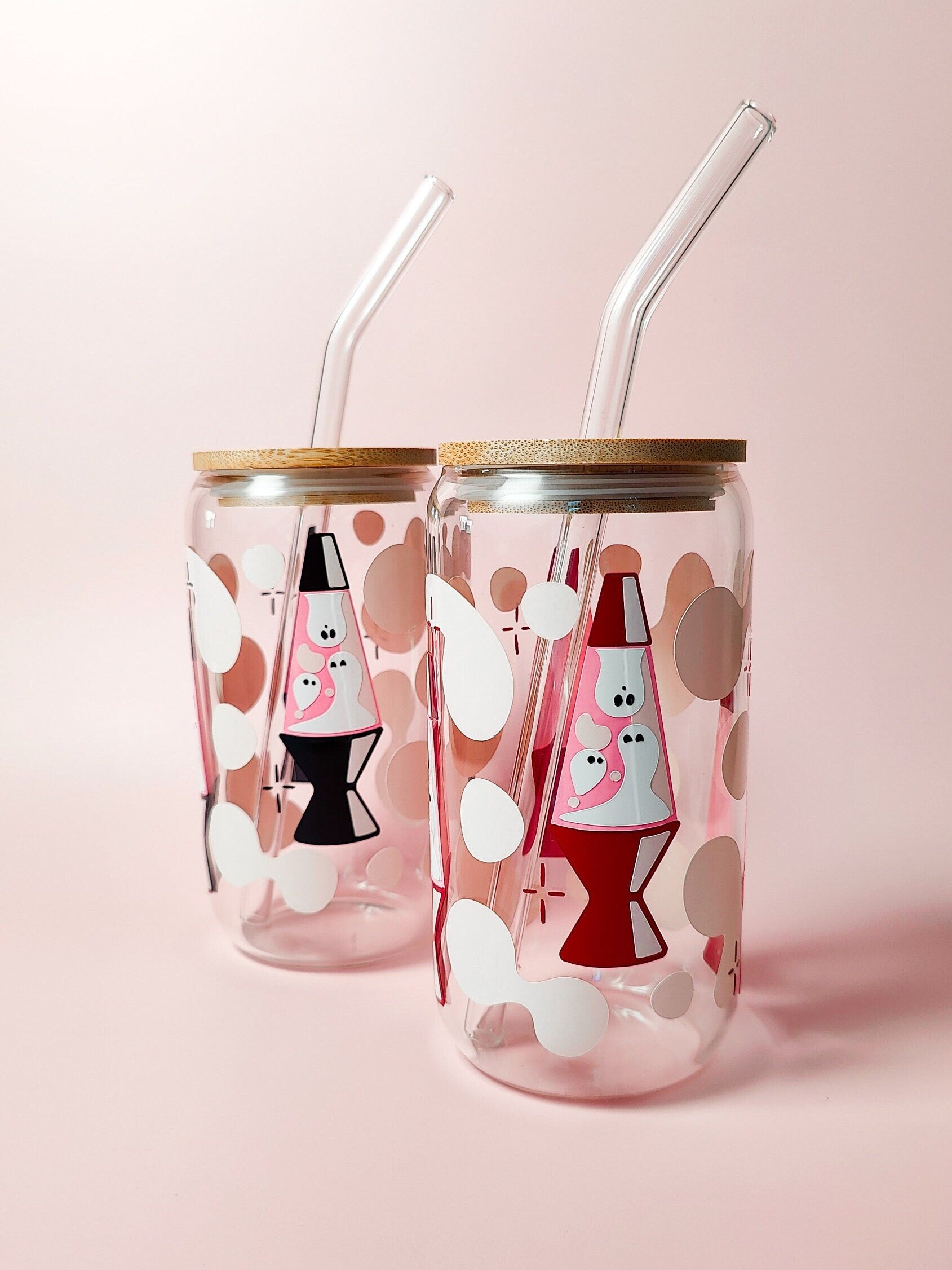 Ghosts Lava Lamp Beer Glass, Groovy Spooky Coffee Glass Cup, Pink Ghosts Libbey Can, Retro Halloween Iced Coffee Cup, Cute Halloween Gift