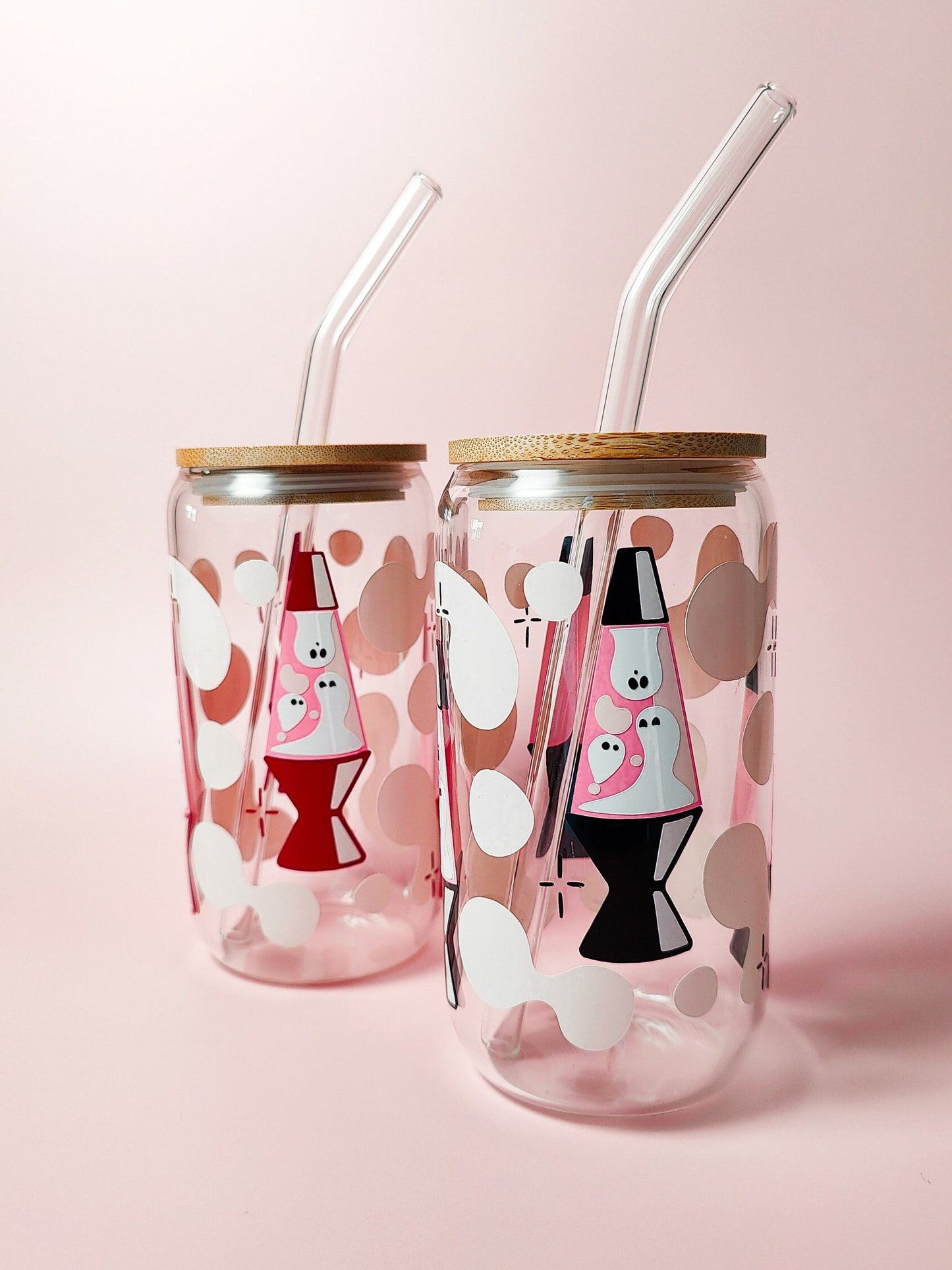 Ghosts Lava Lamp Beer Glass, Groovy Spooky Coffee Glass Cup, Pink Ghosts Libbey Can, Retro Halloween Iced Coffee Cup, Cute Halloween Gift