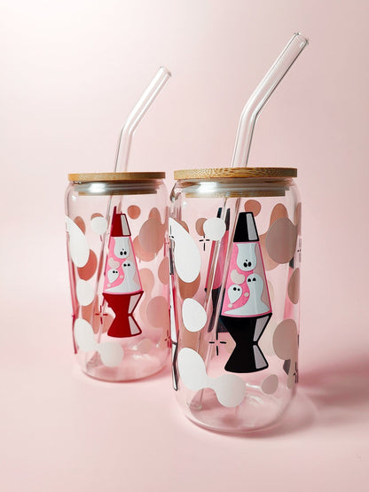 Ghosts Lava Lamp Beer Glass, Groovy Spooky Coffee Glass Cup, Pink Ghosts Libbey Can, Retro Halloween Iced Coffee Cup, Cute Halloween Gift