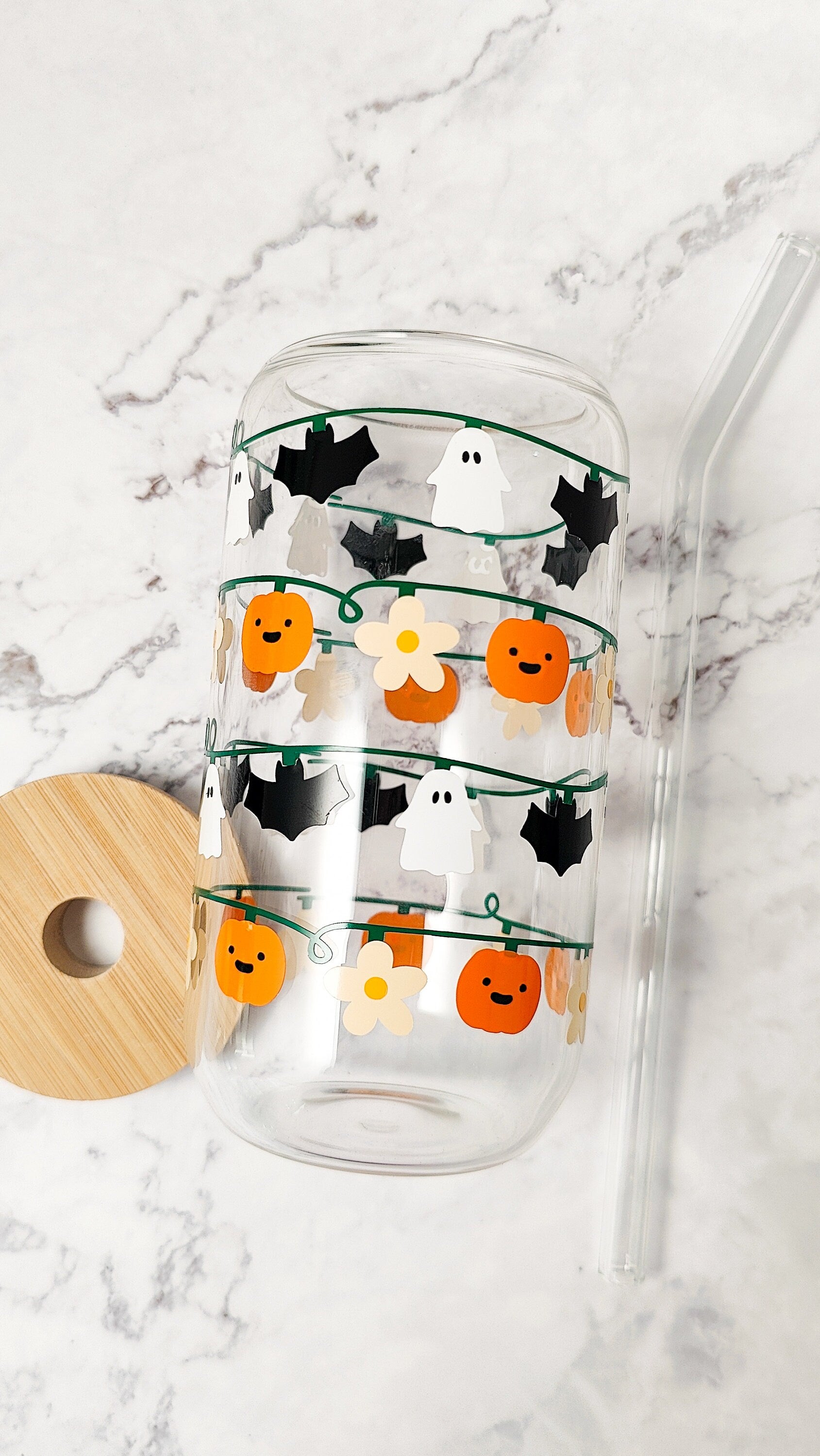 Halloween String Lights Beer Glass, Ghost Coffee Glass Cup, Fall Pumpkin Can Shaped Glass, Halloween Iced Coffee Cup, Cute Spooky Gift