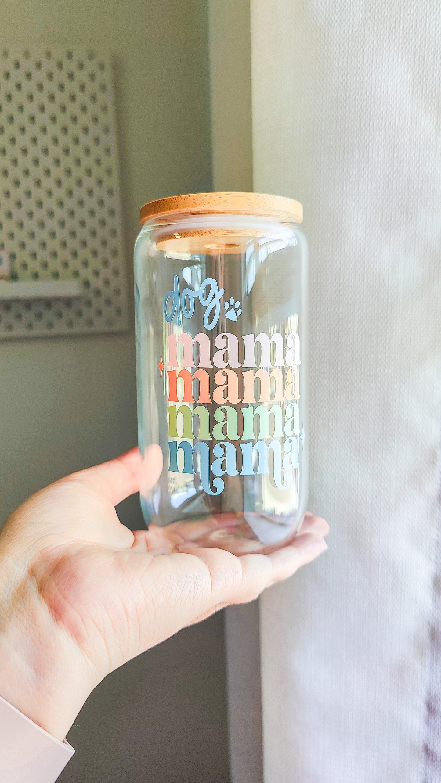 Dog Mama Glass Coffee Cup, Cat Mama Glass Coffee Libbey, Dog and Cat Lovers, Paw Print Beer Glass, Pastel Fur Baby Personalized Glass Tumber