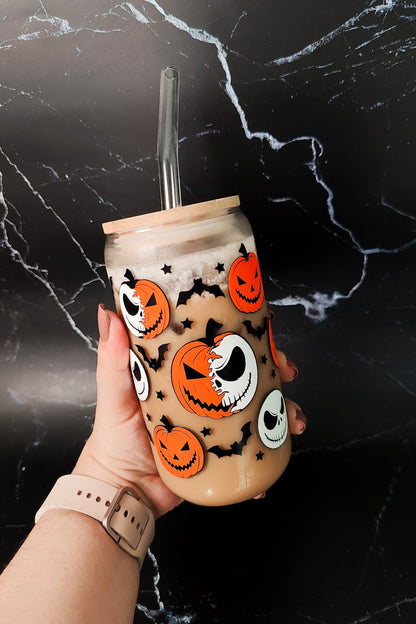 Pumpkin Jack Halloween Cup, Color Changing Pumpkin Jack Glass Can, Halloween Glass Libbey Can, Pumpkin King, Halloween Skeleton Beer Can