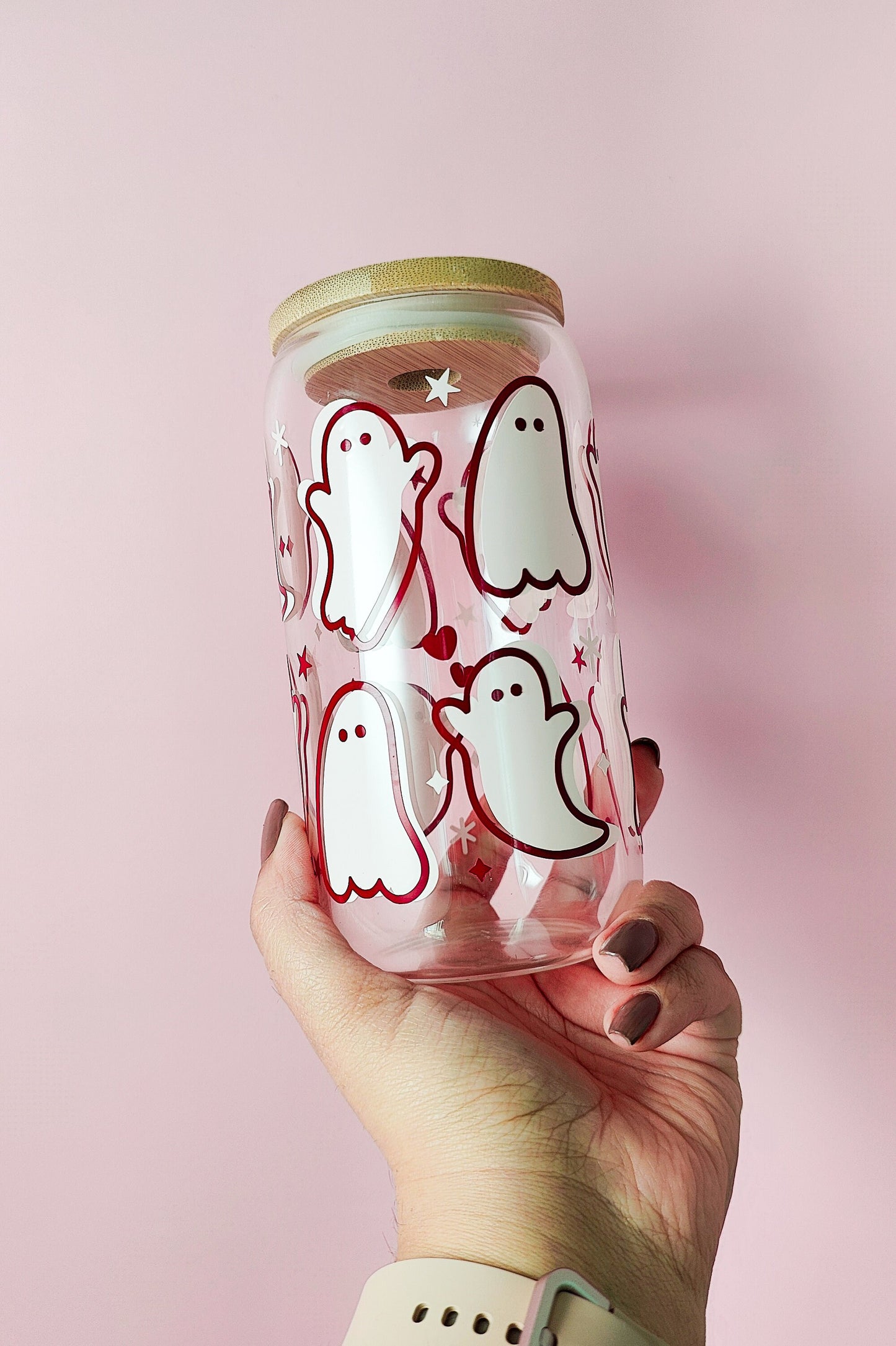 Cute Pink and Blue Ghost Cup, Glow In The Dark Spooky Cup, Halloween Iced Coffee Beer Can, Halloween Glass Tumbler, Cute Gift for Halloween