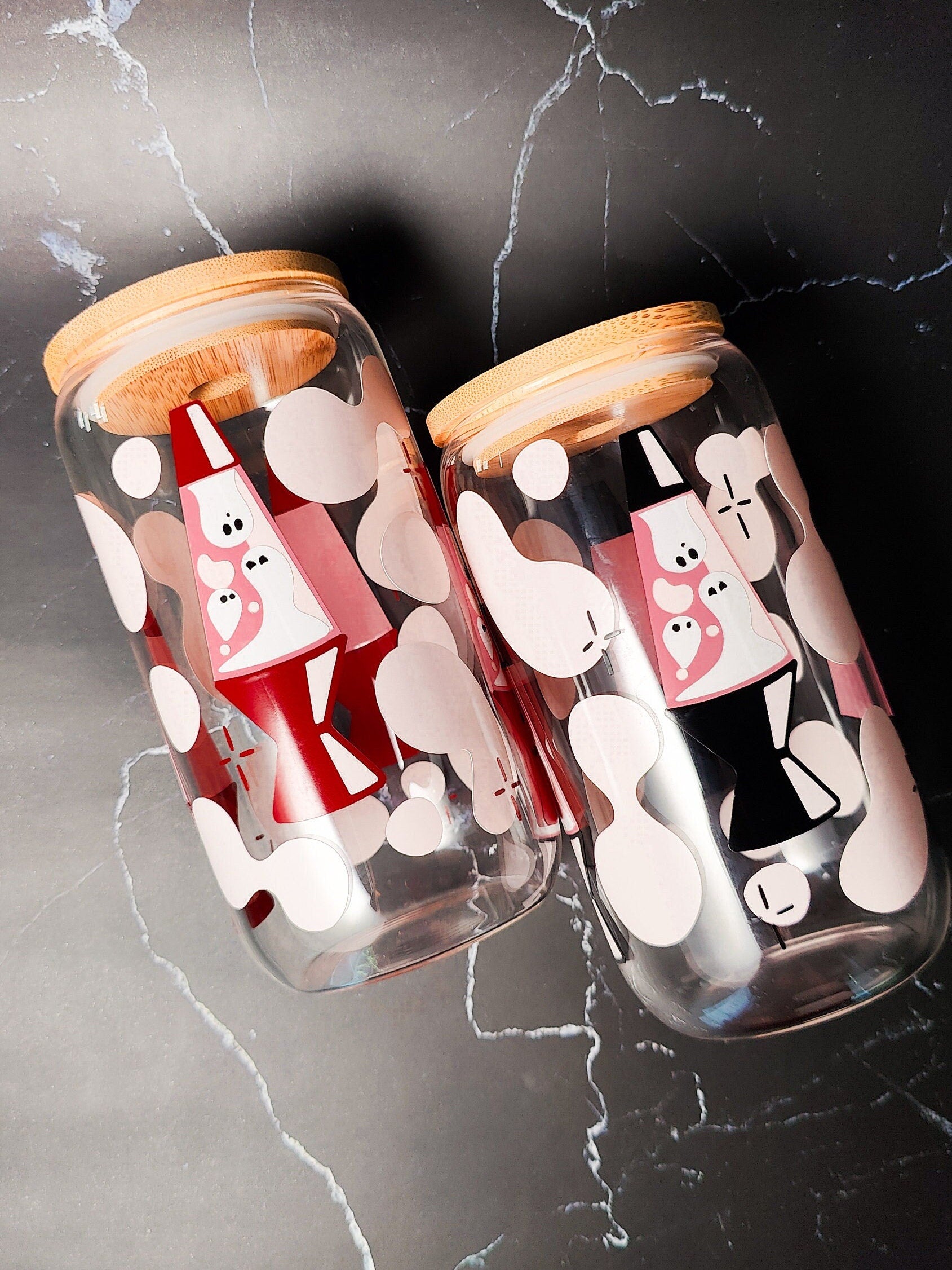 Ghosts Lava Lamp Beer Glass, Groovy Spooky Coffee Glass Cup, Pink Ghosts Libbey Can, Retro Halloween Iced Coffee Cup, Cute Halloween Gift