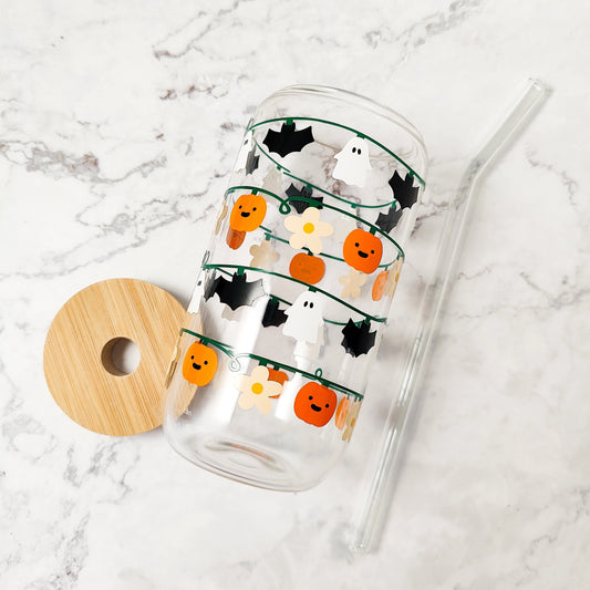 Halloween String Lights Beer Glass, Ghost Coffee Glass Cup, Fall Pumpkin Can Shaped Glass, Halloween Iced Coffee Cup, Cute Spooky Gift