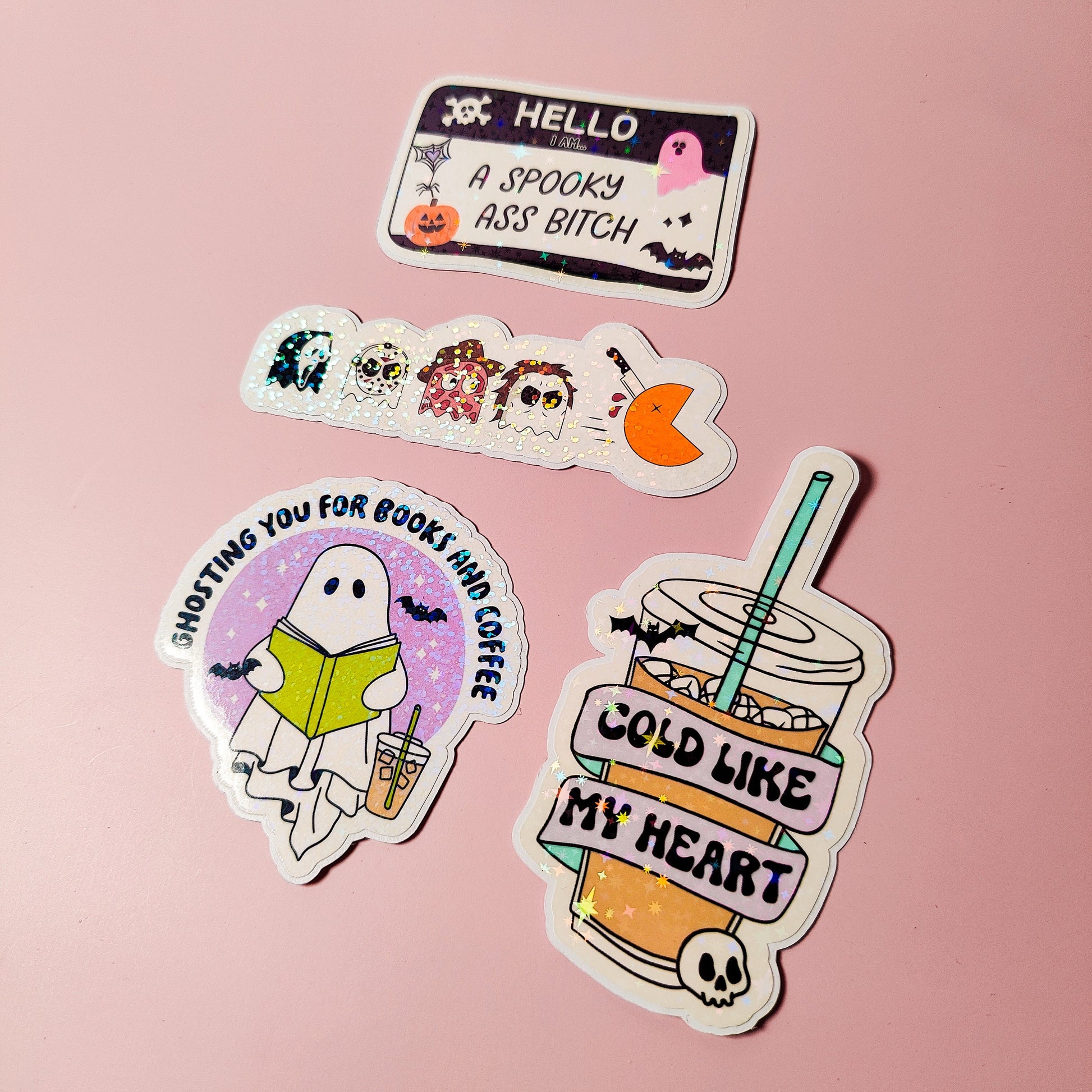 Pacman Halloween Character Holographic Sticker, Halloween Horror Friends, Easy Peel, Water Resistant, Gift for Horror Lovers, Spooky Gift