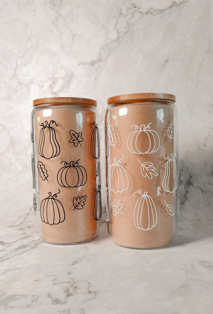 Fall Pumpkin Outline Glass Cup, Autumn Pumpkin Libbey Beer Glass, Cute Fall Coffee Cup, Autumn Iced Coffee Can, Fall Season Gift