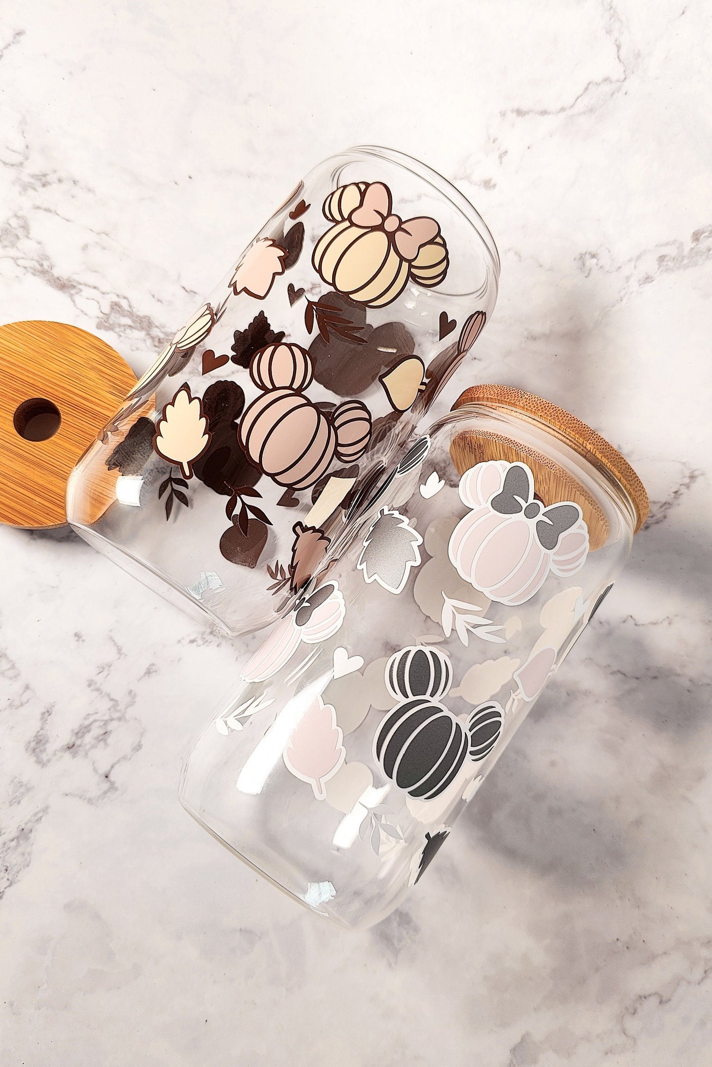 Pumpkin Mouse Ears Glass Cup, Autumn Pumpkin Ears Beer Glass, Cute Fall Cup, Autumn Iced Coffee Can, Gift for Fall Season Lovers