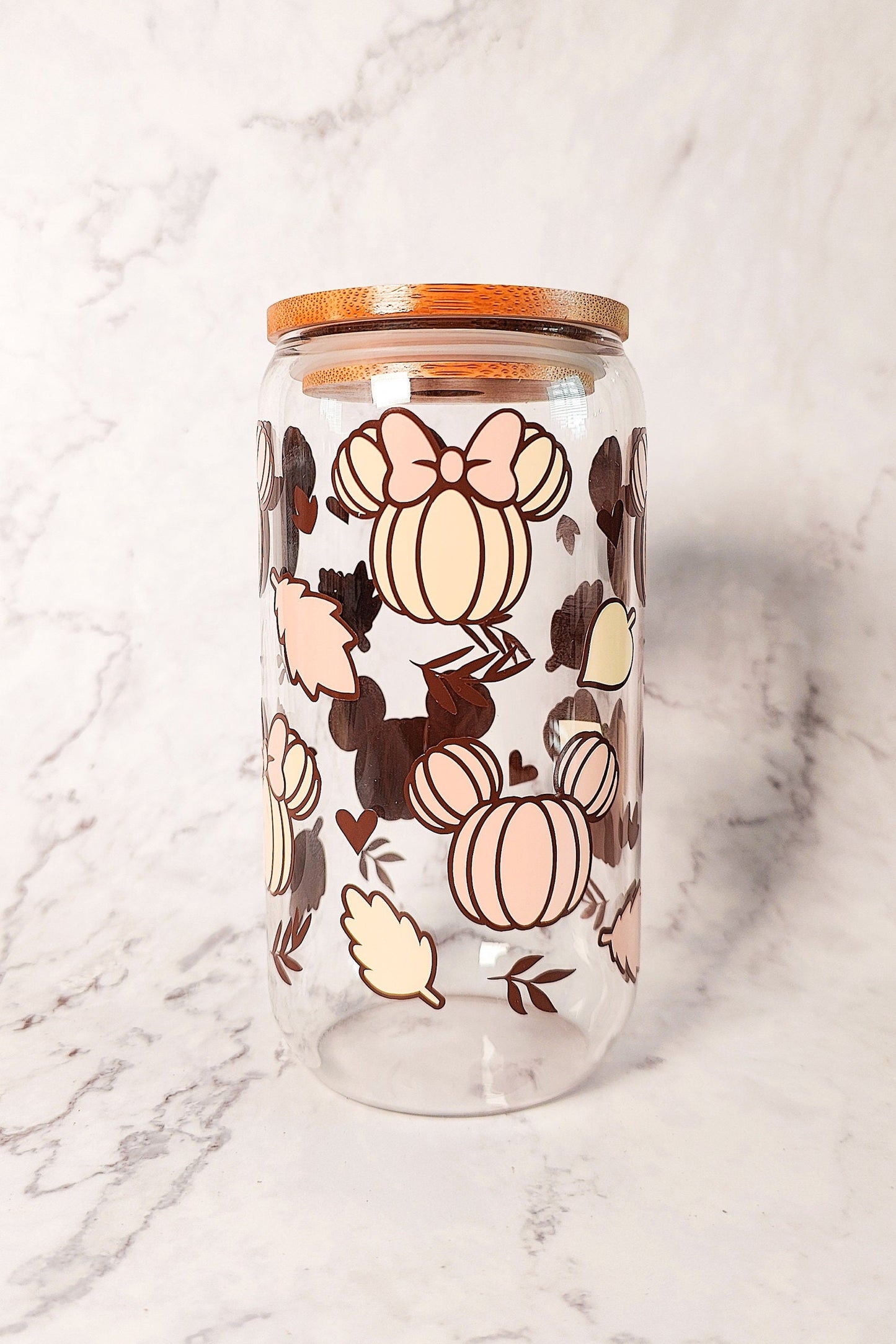 Pumpkin Mouse Ears Glass Cup, Autumn Pumpkin Ears Beer Glass, Cute Fall Cup, Autumn Iced Coffee Can, Gift for Fall Season Lovers