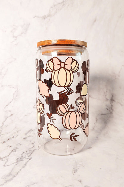 Pumpkin Mouse Ears Glass Cup, Autumn Pumpkin Ears Beer Glass, Cute Fall Cup, Autumn Iced Coffee Can, Gift for Fall Season Lovers