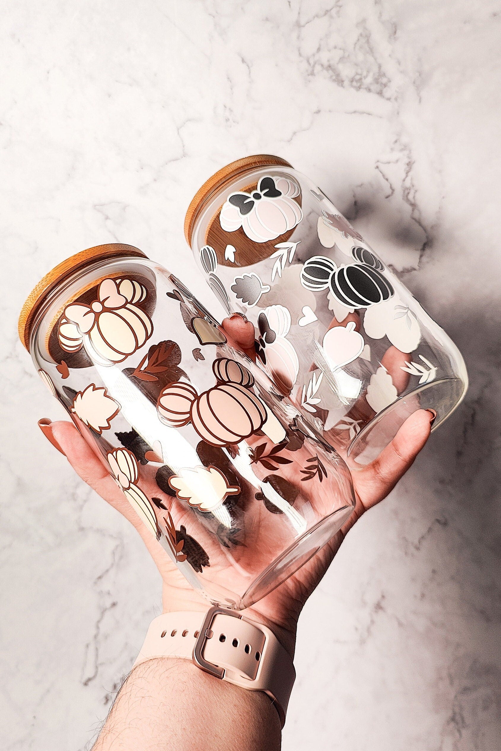 Pumpkin Mouse Ears Glass Cup, Autumn Pumpkin Ears Beer Glass, Cute Fall Cup, Autumn Iced Coffee Can, Gift for Fall Season Lovers