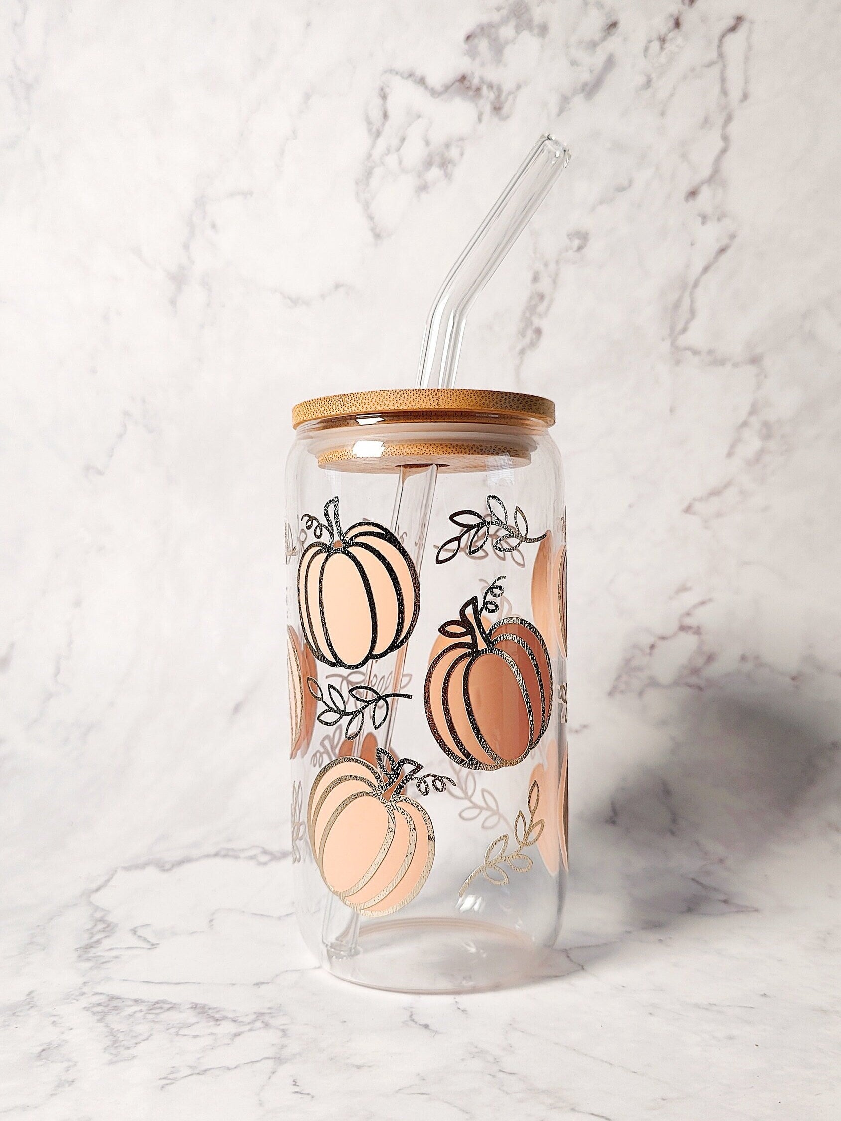Fall Shimmery Pumpkin Coffee Glass Cup, Autumn Pumpkin Libbey Beer Glass, Cute Fall Cup, Autumn Iced Coffee Can, Gift for Fall Season Lovers