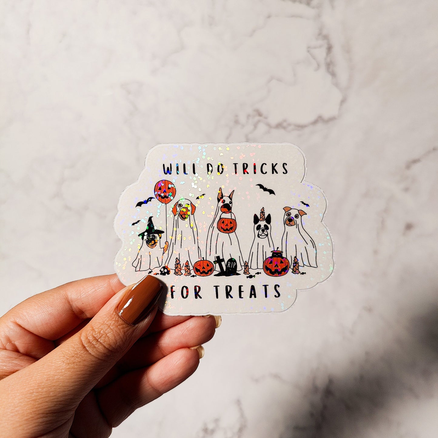 Ghost Dog Holographic Sticker, Iced Coffee Sticker, Easy Peel, Water Resistant, Halloween Dogs, Gift for Dog Moms, Spooky Dog Gift