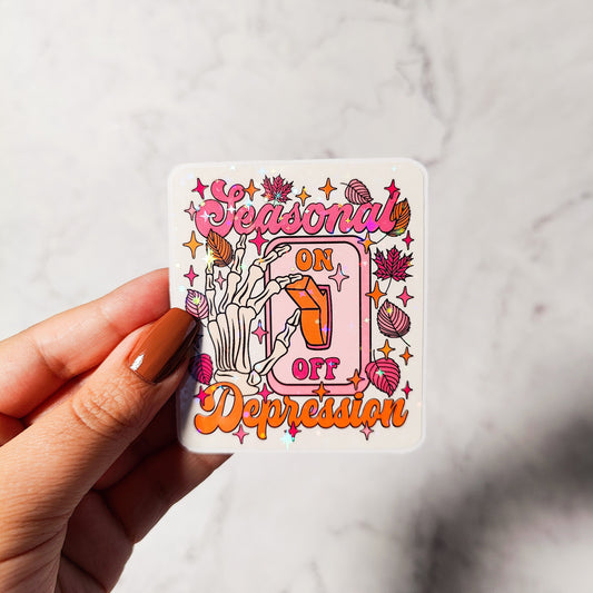 Seasonal Depression Holographic Sticker, Iced Coffee Sticker, Easy Peel, Water Resistant, Funny Fall Decal, Autumn Season Gift