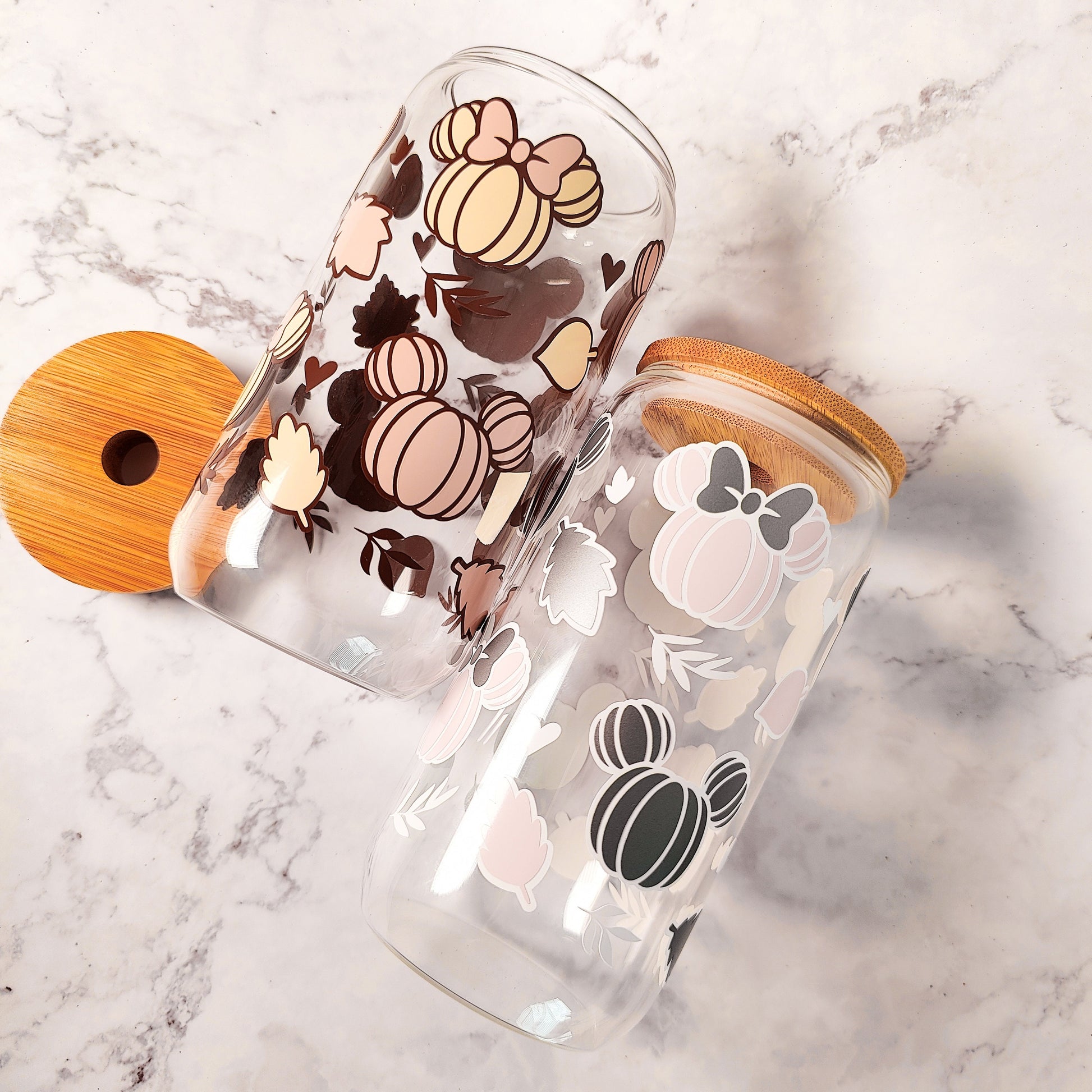 Pumpkin Mouse Ears Glass Cup, Autumn Pumpkin Ears Beer Glass, Cute Fall Cup, Autumn Iced Coffee Can, Gift for Fall Season Lovers