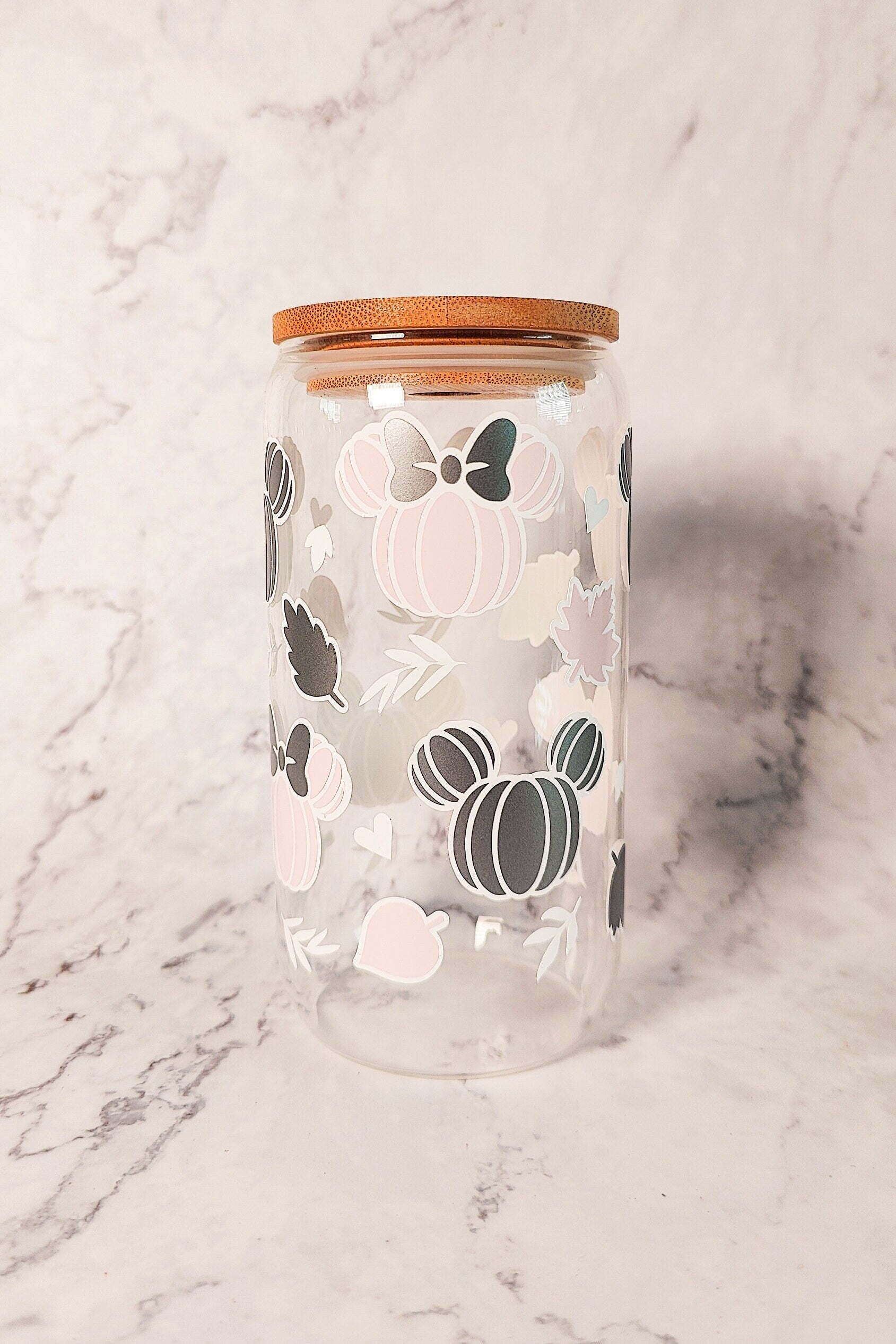 Pumpkin Mouse Ears Glass Cup, Autumn Pumpkin Ears Beer Glass, Cute Fall Cup, Autumn Iced Coffee Can, Gift for Fall Season Lovers