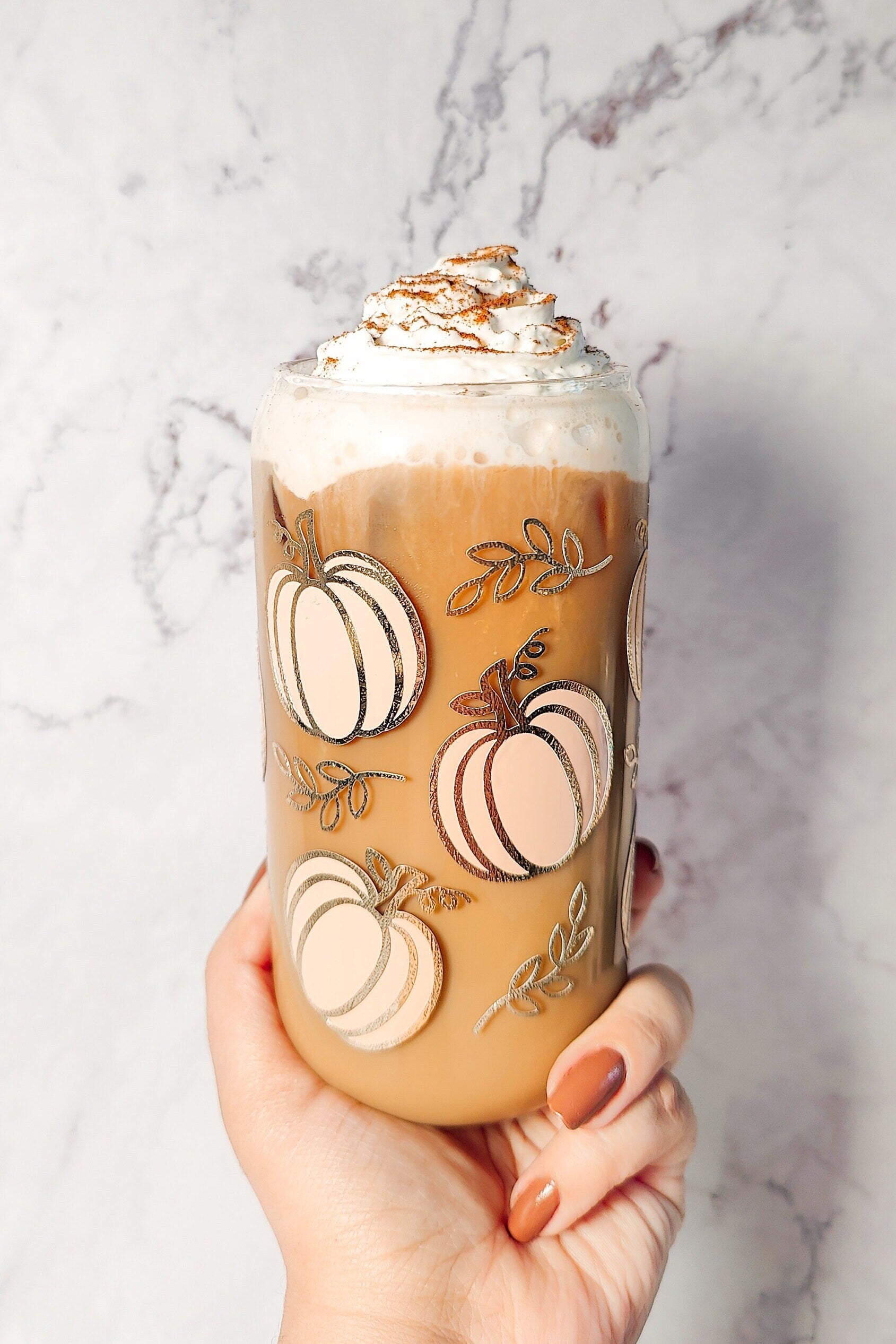 Fall Shimmery Pumpkin Coffee Glass Cup, Autumn Pumpkin Libbey Beer Glass, Cute Fall Cup, Autumn Iced Coffee Can, Gift for Fall Season Lovers