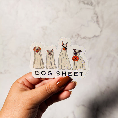 Ghost Dog Holographic Sticker, Iced Coffee Sticker, Easy Peel, Water Resistant, Halloween Dogs, Gift for Dog Moms, Spooky Dog Gift