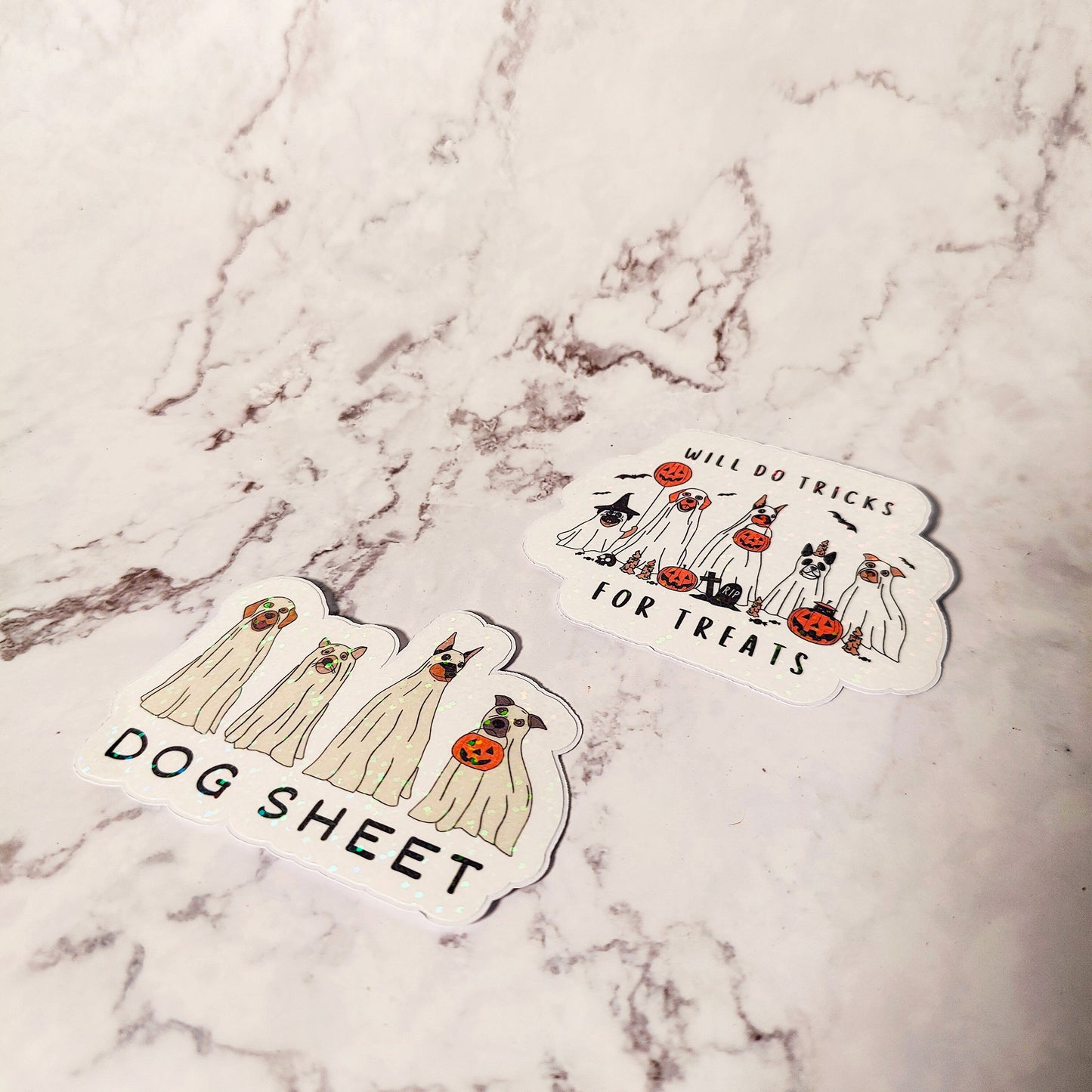Ghost Dog Holographic Sticker, Iced Coffee Sticker, Easy Peel, Water Resistant, Halloween Dogs, Gift for Dog Moms, Spooky Dog Gift