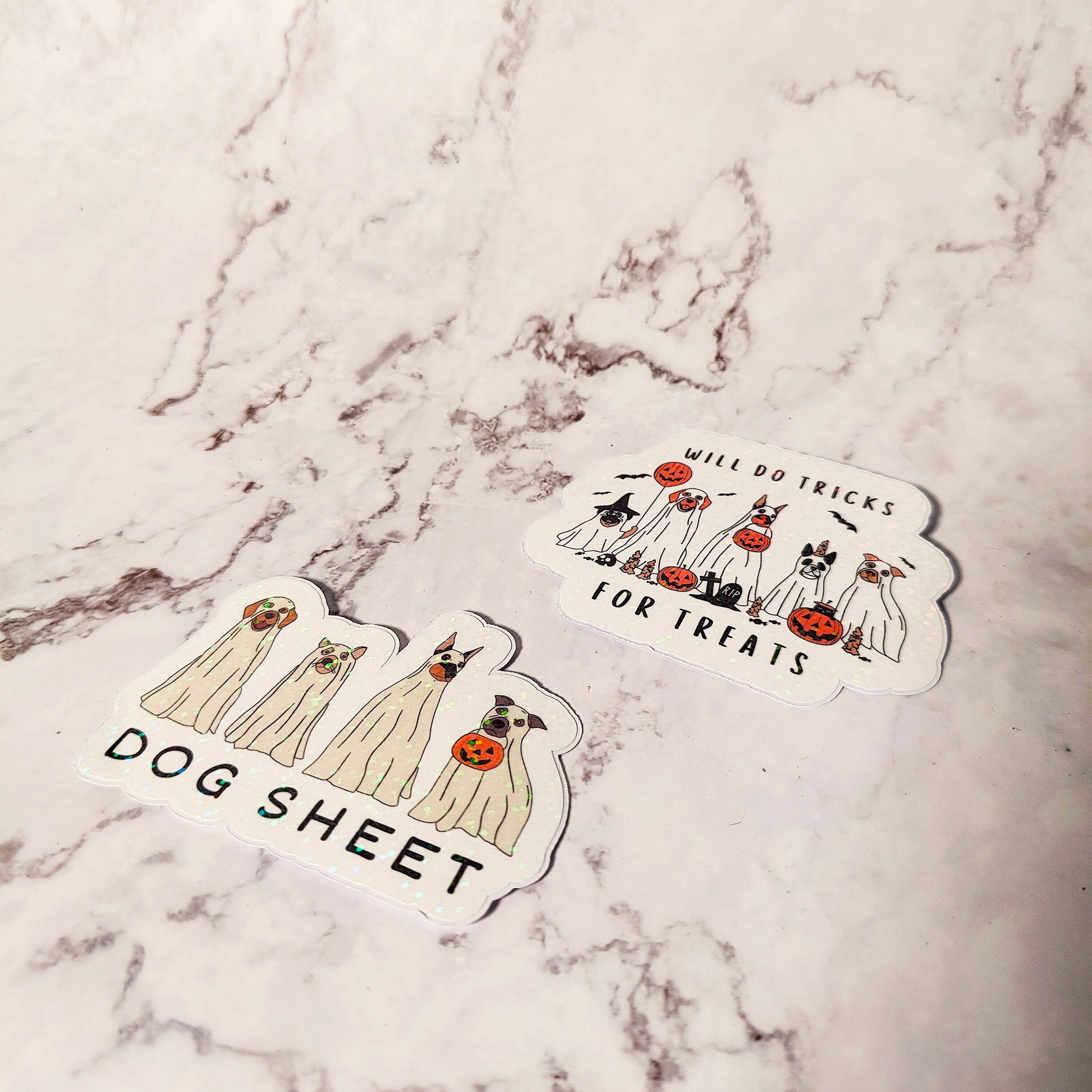 Ghost Dog Holographic Sticker, Iced Coffee Sticker, Easy Peel, Water Resistant, Halloween Dogs, Gift for Dog Moms, Spooky Dog Gift