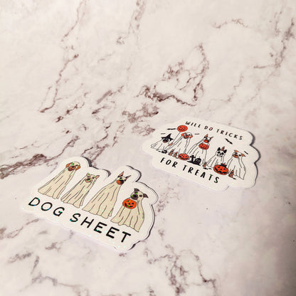 Ghost Dog Holographic Sticker, Iced Coffee Sticker, Easy Peel, Water Resistant, Halloween Dogs, Gift for Dog Moms, Spooky Dog Gift