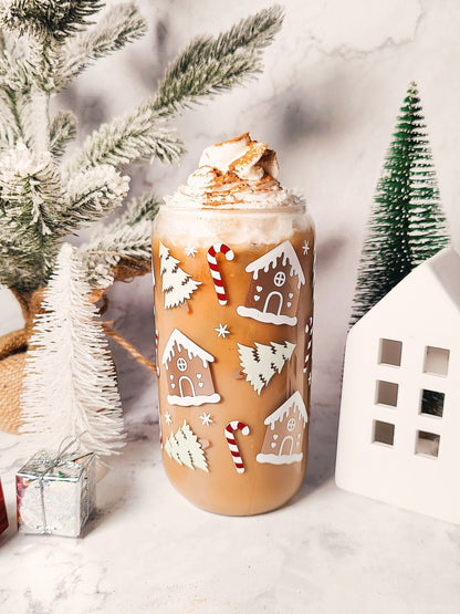 MYSTERY CHRISTMAS CUP, Iced Coffee Christmas Glass Cup with Bamboo Lid, Secret Santa Christmas Gift, 16oz and 20oz Holiday Libbey